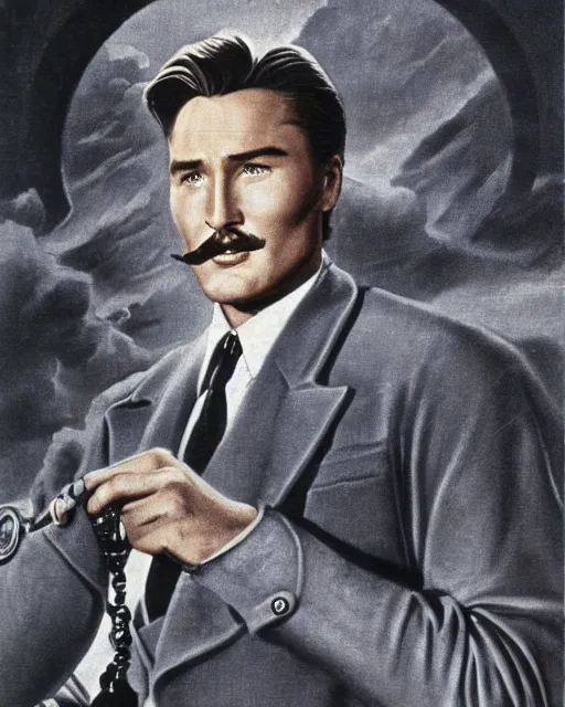 Prompt: Errol Flynn as a scientist. 1980s dystopian Soviet Russia, propaganda screens. Unreal engine, fantasy art by Rosa Bonheur. Faithfully depicted facial expression, perfect anatomy global illumination, radiant light, detailed and intricate environment