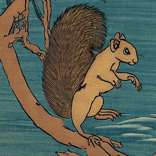 Prompt: squirrels posing, style of Hokusai,