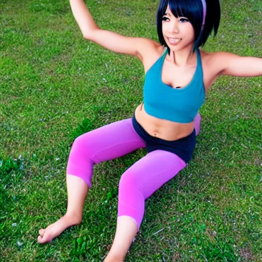 Prompt: Yuffie Kisaragi doing yoga