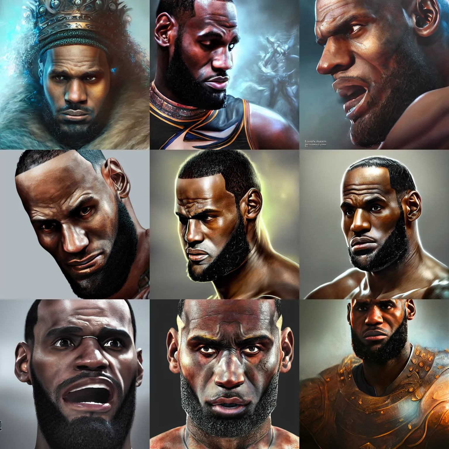 Prompt: lebron james in elden ring 3 d render hyper realistic detailed portrait ruan jia wlop fantasy _ magic the gathering hyper detailed