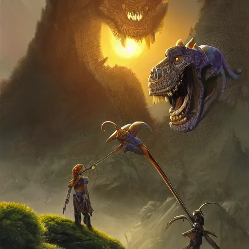 Prompt: ⚔️🧛🦖🐒🌌, Darrell K Sweet, artstation, concept art, digital art, felix Kelly, 8k photo