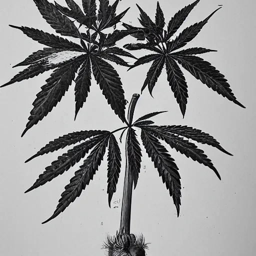 Prompt: marijuana plant in the style of a 1 9 th century botanical illustration