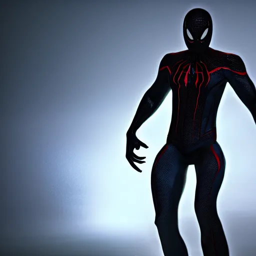 Image similar to a single venom and spider - man hybrid, dslr, cinematic, volumetric lighting, 8 k resolution, photorealistic