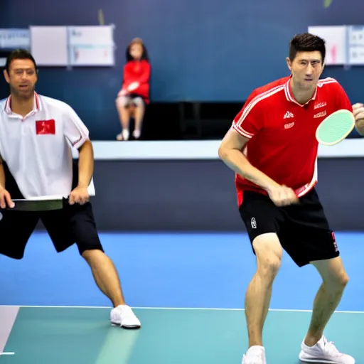 Image similar to Robert Lewandowski playing table tennis on a tournament, high quality news photography