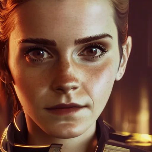 Prompt: a highly detailed matte portrait of emma watson dressed as seven of nine, scifi by star trek, unreal engine, volumetric lighting, exquisite detail, 8 k, art by greg rutkowski and alphonse mucha