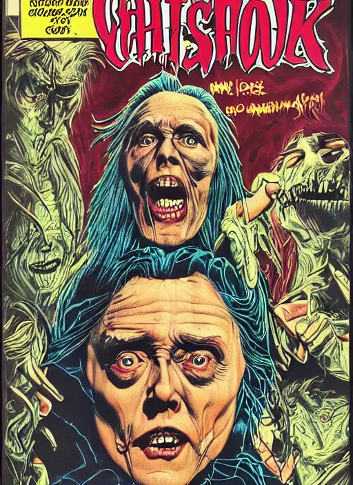 Image similar to Chistopher Walken, Creepshow (1982) comic book cover, artwork by Bernie Wrightson, full color, detailed