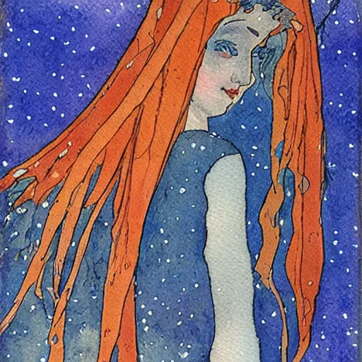 Image similar to winter girl watercolor by bilibin