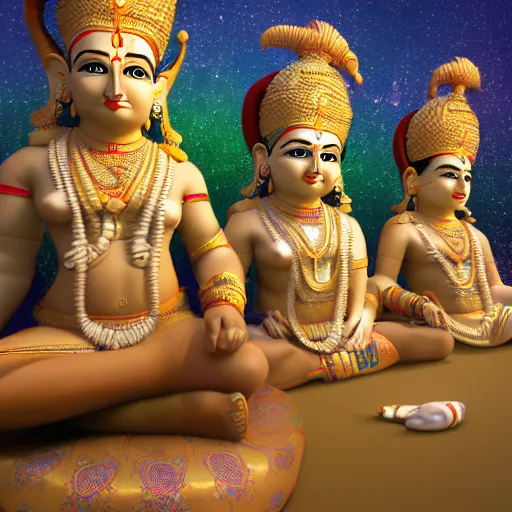 Image similar to 3d render, Idols of Indian Gods, Unreal engine, white background, 8k