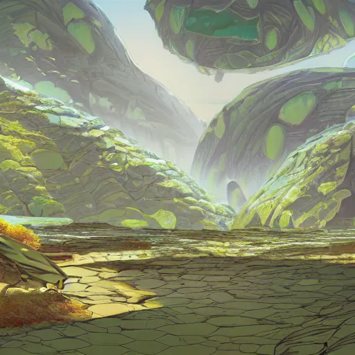 Image similar to concept art painting of cambrian life, detailed, cel shaded, in the style of makoto shinkai and moebius and james gurney