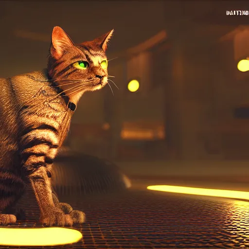 Prompt: cyberpunk cat, ethereal lights, unreal engine, sharp focus, octane render