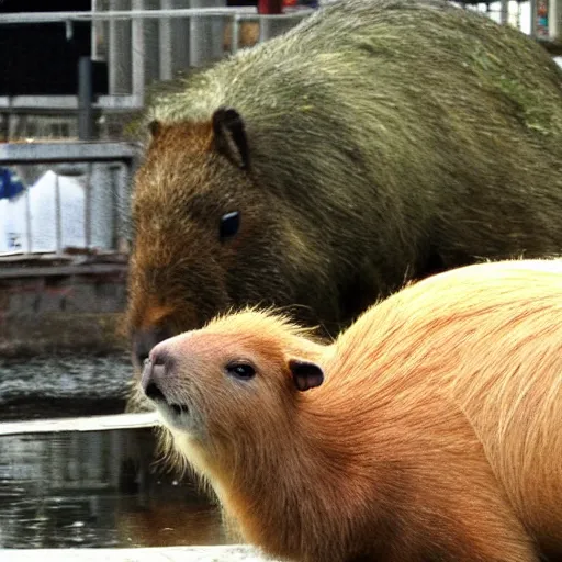Image similar to a huge capybara fighting Godzilla in Philadelphia