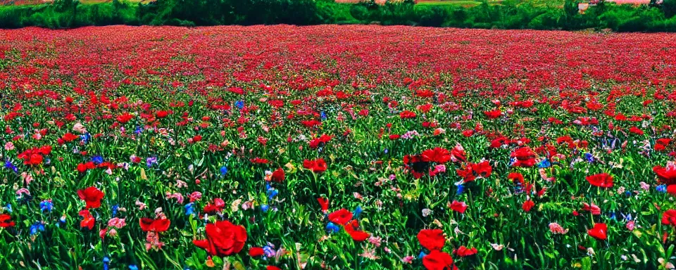 Image similar to movie scene with a beautiful flower field