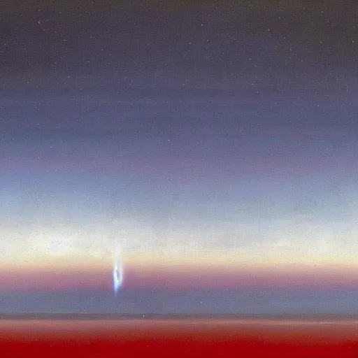 Image similar to the epic abstract painting'blue arctic void with black and red aurora borealis above a tiny polar bear family ', by caspar david friedrich!!!, by rothko!!!, stunning masterpiece, trending on artstation