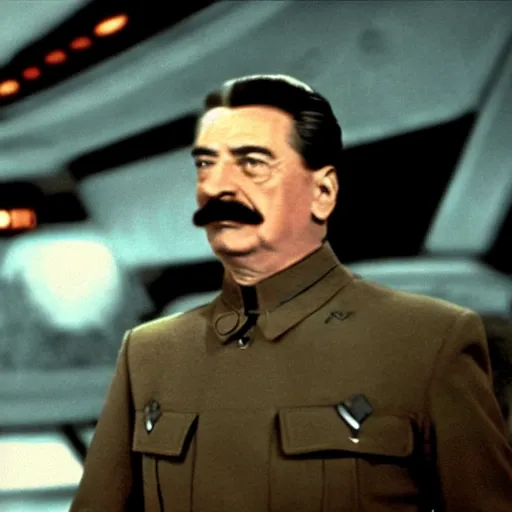 Image similar to A still of Stalin in Star Trek, colour photo