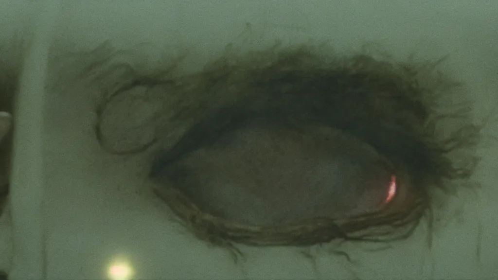 Prompt: the strange creature from my eye, we ait in line at the bank, film still from the movie directed by denis villeneuve and david cronenberg with art direction by salvador dali and zdzisław beksinski, wide lens