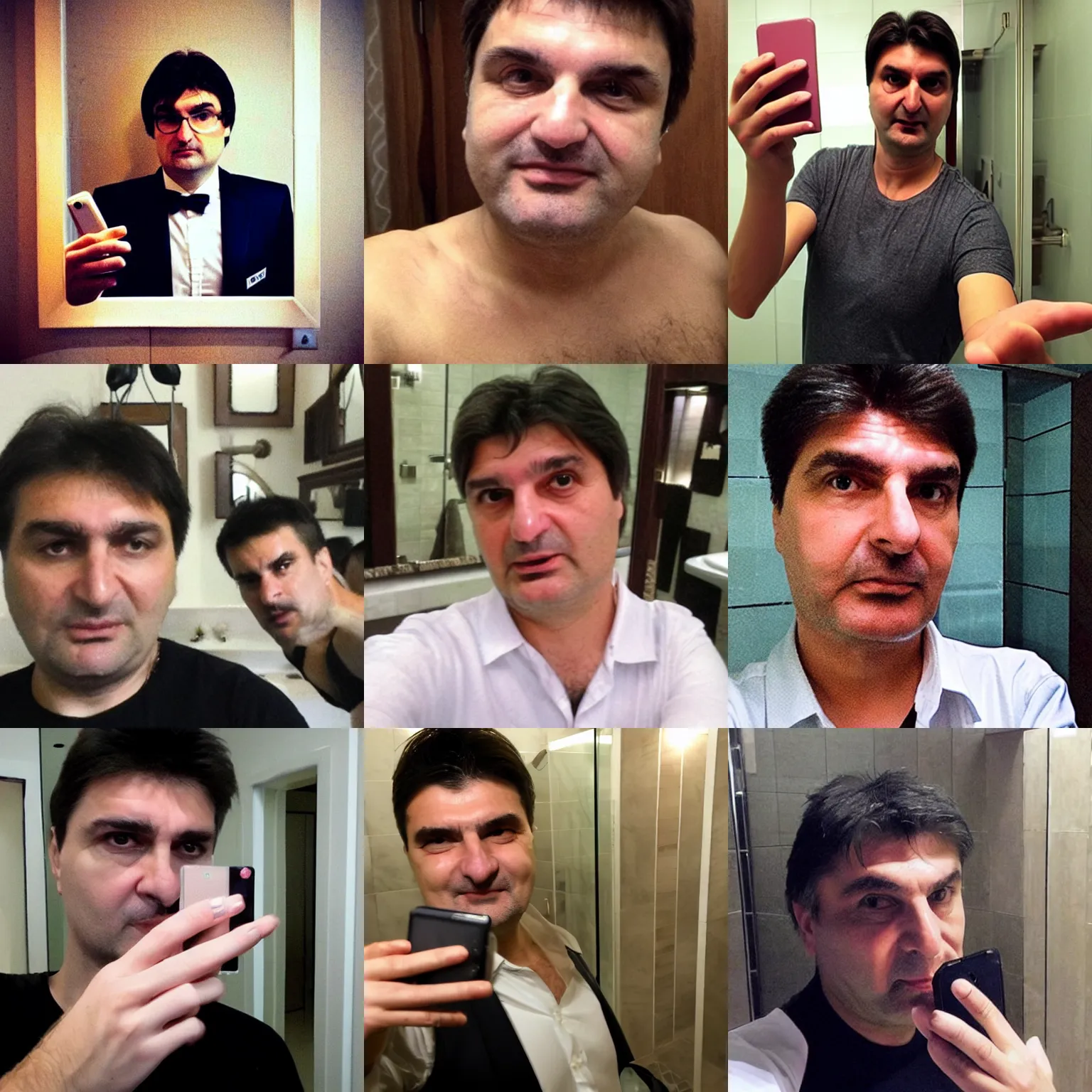 Prompt: zoran milanovic taking selfie in a bathroom with duckface