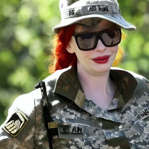 Prompt: Christina Hendricks as Army commander, special forces,