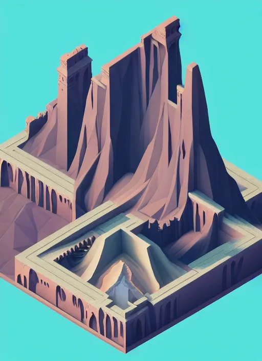 Prompt: a low poly isometric render of chamber of secrets in the style of monument valley, intricate, elegant, smooth shading, soft lighting, illustration, simple, solid shapes, by magali villeneuve, jeremy lipkin and michael garmash, rob rey and kentaro miura style, octane render, zaha hadid