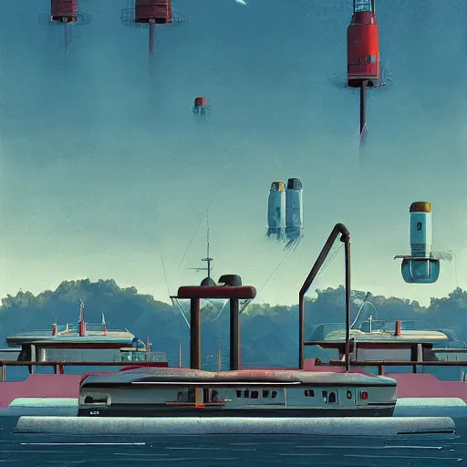 Image similar to yachting club by simon stalenhag