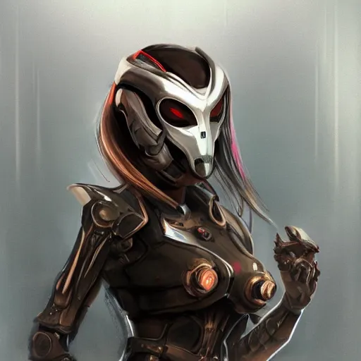 Prompt: beautiful woman with mech mask, concept art