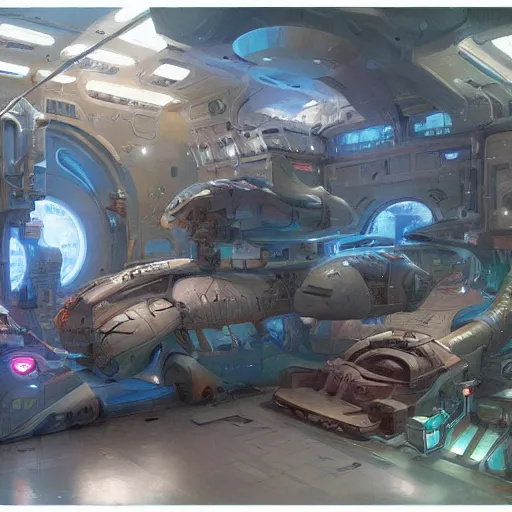 Prompt: Sci-Fi sick bay, art by Neil Roberts and Marc Lee and Vladimir Krisetskiy and Donato Giancola and Craig Mullins, digital art, trending on artstation