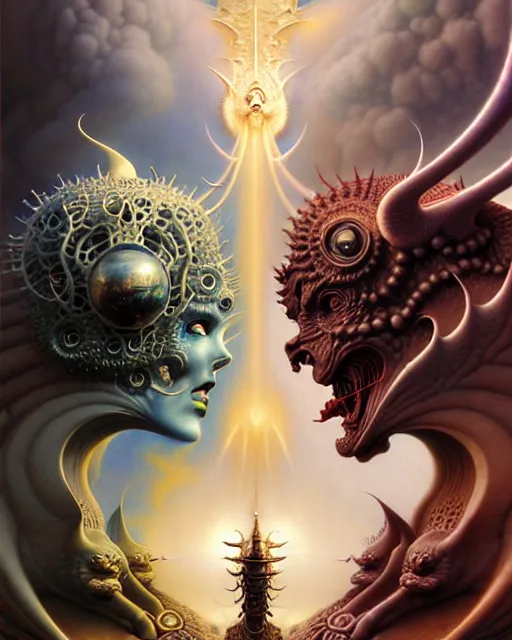 Image similar to the armies of heaven and hell, fantasy character portrait made of fractals facing each other, ultra realistic, wide angle, intricate details, the fifth element artifacts, highly detailed by peter mohrbacher, hajime sorayama, wayne barlowe, boris vallejo, aaron horkey, gaston bussiere, craig mullins
