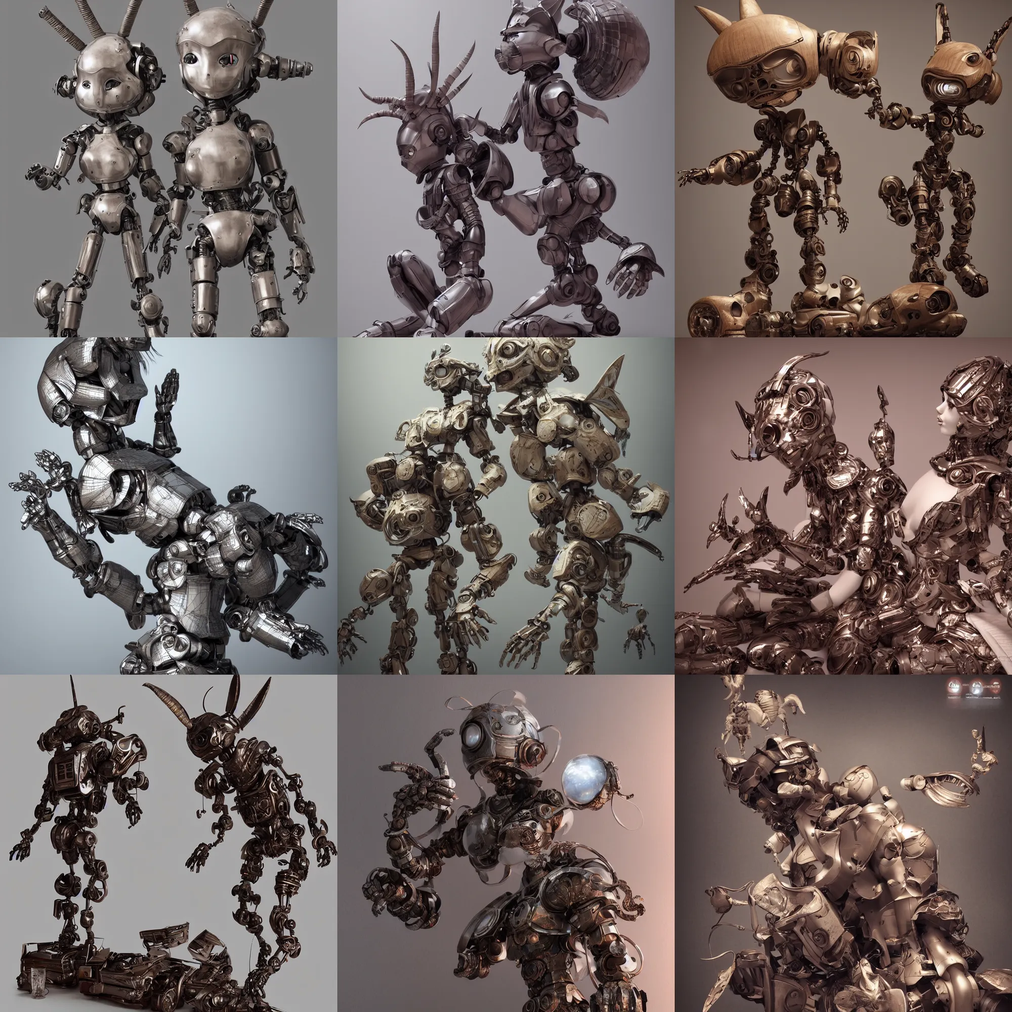 Prompt: 3 d octane render ultra 8 k photorealistic hyper detailed unreal engine a, vhs, futurepunk, concept art, trending on cgsociety, artwork masterpiece, in a contemporary art gallery, lossless quality, wooden sculpture statue on feet art toys, a very cute mystical robot of the bohemian with cats ears artwork by aoshima chiho
