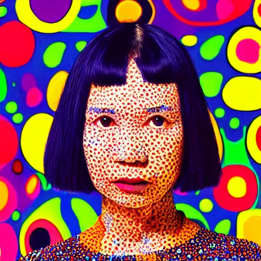 Prompt: a yayoi kusama 2 0 2 2 portrait of a girl, colorfull, 4 k, vogue