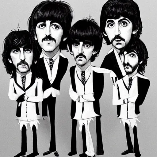 Image similar to the beatles drawn by tim burton