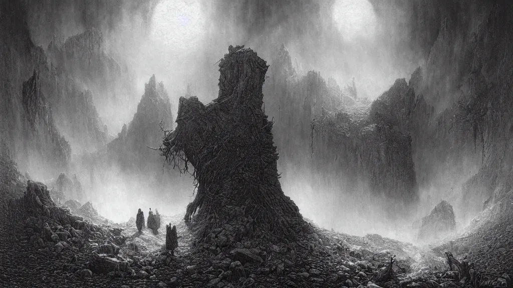 Image similar to the vanishing of ethan carter by gustave dore, james ryman, wayne barlowe. deep rich color