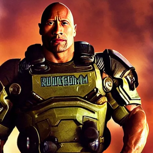 Prompt: dwayne johnson as doom guy