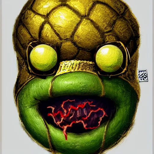 Image similar to a tennis ball monster , balaclava, wearing hip hop gold chsins, digital art, fantasy, magic, trending on artstation, ultra detailed, professional illustration by Basil Gogos