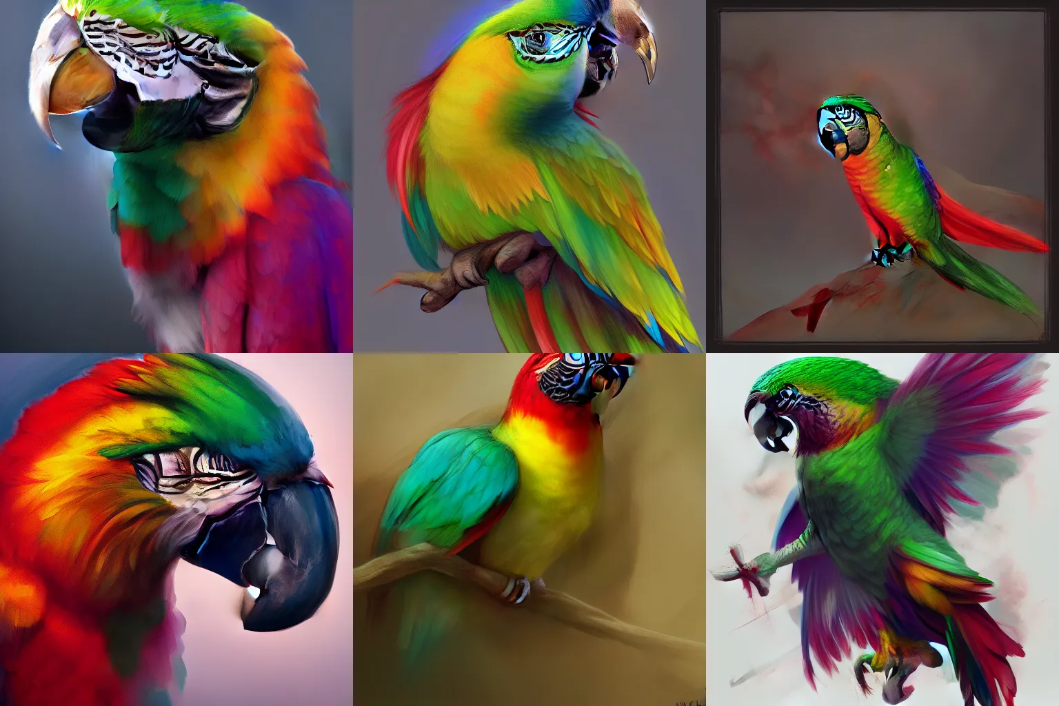 Prompt: a large monstrous rainbow parrot by Xiaodi Jin, trending on artstation