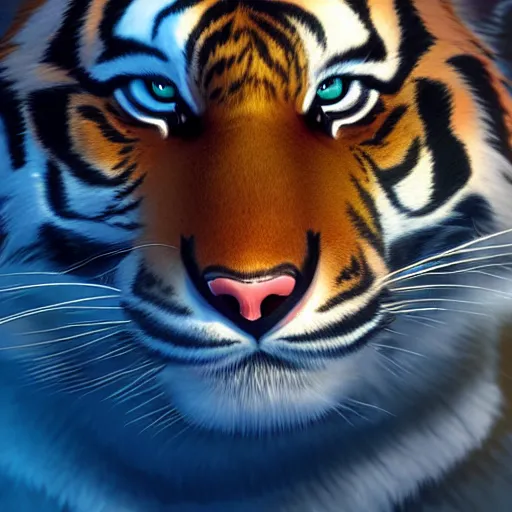 Image similar to portrait of an antropomorphic bengal tiger, mattepainting concept blizzard pixar maya engine on stylized background splash comics global illumination lighting artstation, sharp focus, lois van baarle, ilya kuvshinov, rossdraws