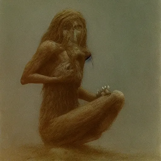 Image similar to werewolf girl by Beksinski