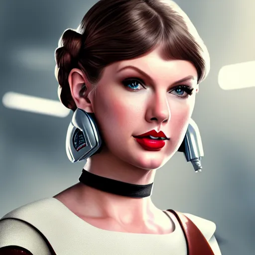 Image similar to Portrait of Taylor Swift as Princess Leia in Star Wars, professional digital painting, smooth, sharp focus, Unreal Engine 5, 8K