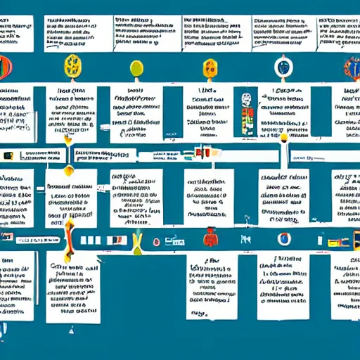 Prompt: colorful and beautifully detailed flowchart of world history in the style of Edward Tufte