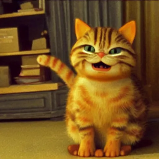 Image similar to garfield the cat in a found footage horror movie