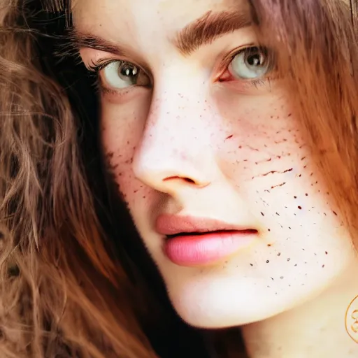 Image similar to beautiful young woman face with very light freckles on cheeks artist sketch closeup