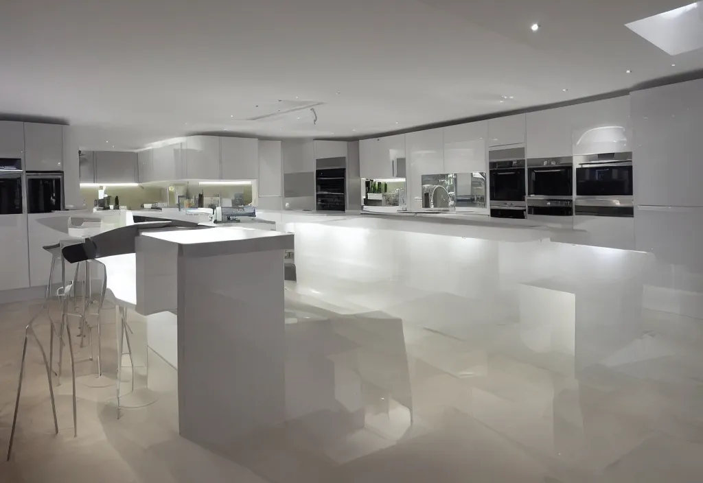 Image similar to modern kitchen with led strip lighting, homes and gardens, super detailed render, award winning,