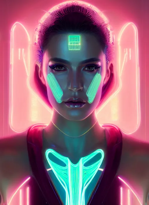 Image similar to portrait of female humanoid in transparent acrylic fashion wear, intricate, elegant, cyber neon lights, highly detailed, digital photography, artstation, glamor pose, concept art, smooth, sharp focus, art by artgerm and greg rutkowski