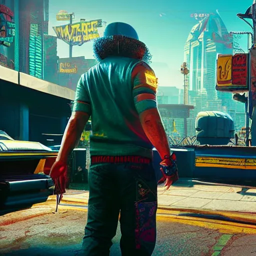 Image similar to cheech wizard in cyberpunk 2 0 7 7 8 k hyperdetailed photorealism hdr unreal engine 5 extremely high level of detail