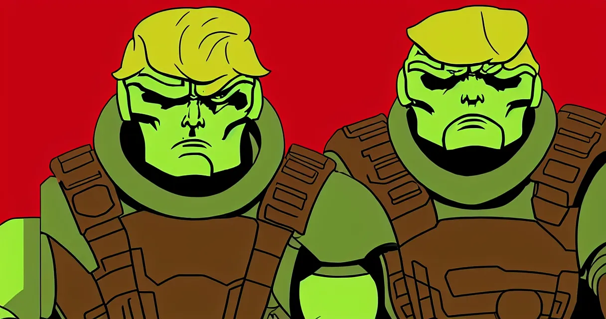 Prompt: donald trump as doomguy, lowe res style of first doom, superrealistic, cool style