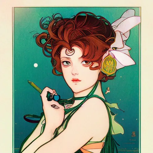 Prompt: the sailor jupiter. beautiful, realistic painting by mucha and kuvshinov and bilibin. fine details, artstation