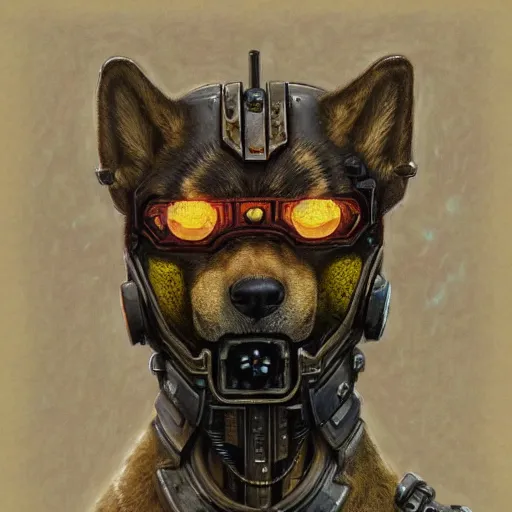 Prompt: warhammer 4 0 k emperor armor realistic cyborg anthropomorphic shiba inu scifi cyberpunk, portrait art by donato giancola and greg rutkowski, realistic face, digital art, trending on artstation, symmetry