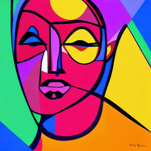 Prompt: portrait of woman, geometrical shapes, bright colors