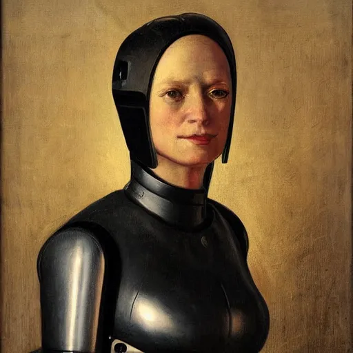 Prompt: a portrait of a female android by dieric bouts