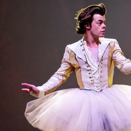 Prompt: Harry styles dressed as a princess preforming ballet