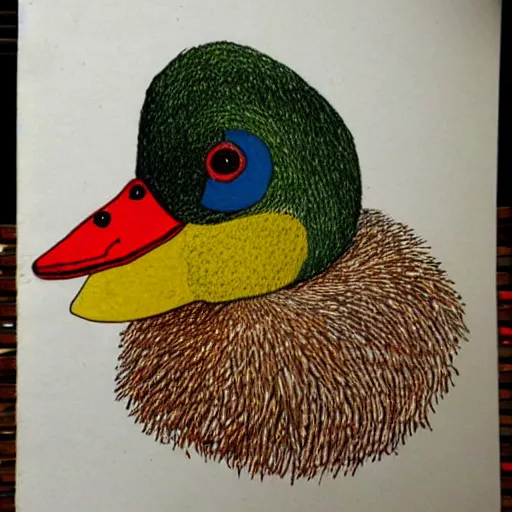 Prompt: a duck made out of pencils