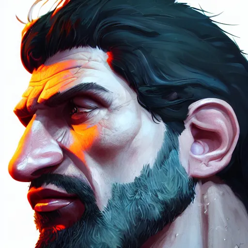 Image similar to Portrait of Jon Bernthal as a wild warrior, lord of the rings, mattepainting concept Blizzard pixar maya engine on stylized background splash comics global illumination lighting artstation lois van baarle, ilya kuvshinov, rossdraws